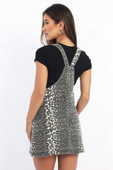 Brown Animal Print Overall Mini Dress