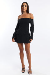 Black Off Shoulder Mini Dress Long Sleeve
