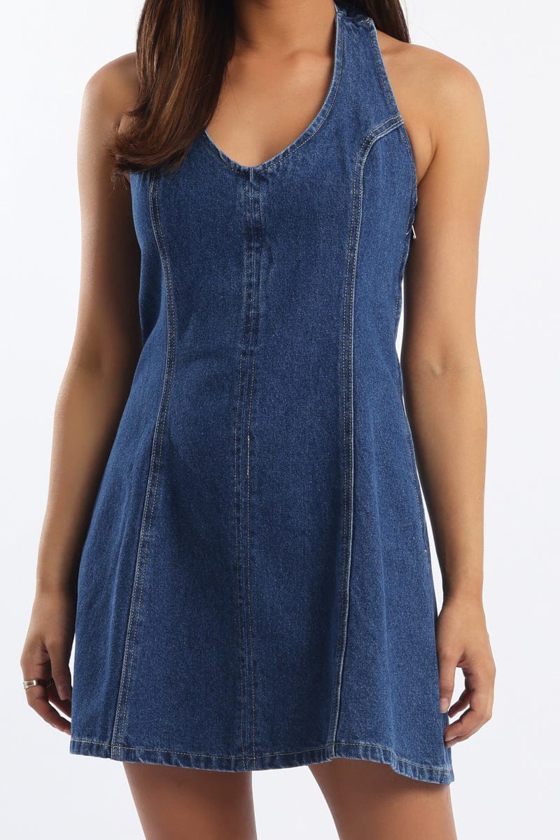 Blue Halter Neck Dress