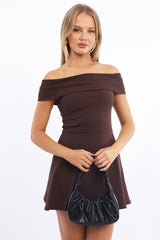 Brown Off Shoulder Mini Dress
