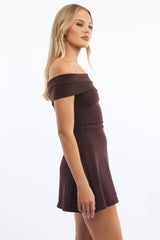 Brown Off Shoulder Mini Dress