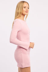 Pink Off Shoulder Mini Dress Long Sleeve
