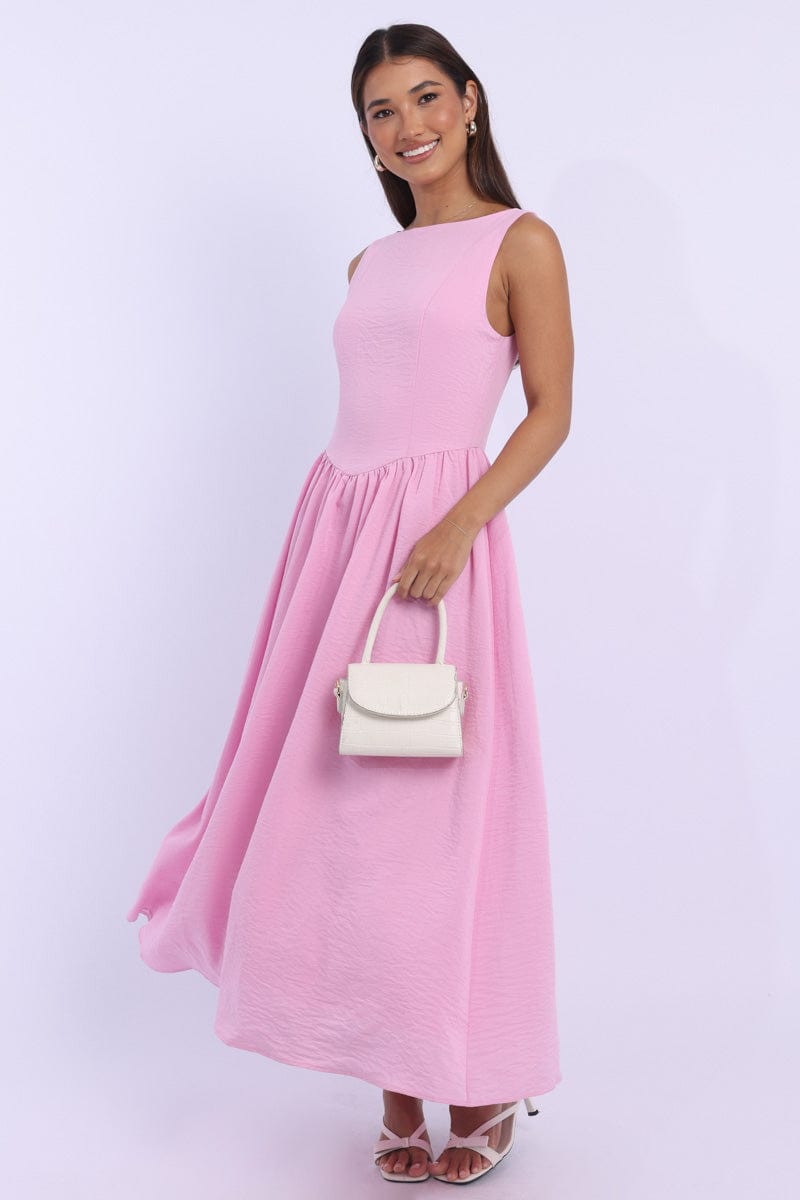 Pink Dropped Waist Maxi Dress