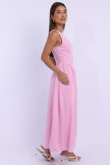 Pink Dropped Waist Maxi Dress