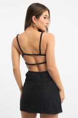 Black Mini Dress Backless Lace