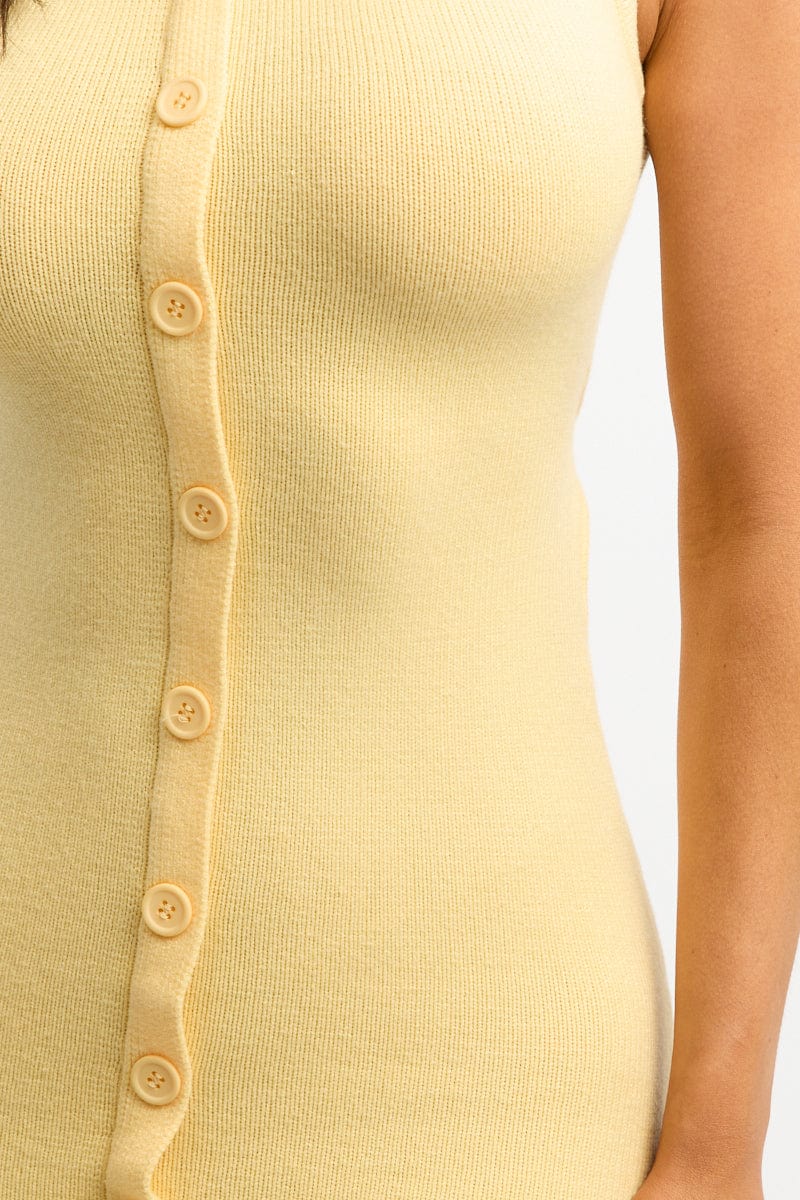 Yellow Knit Dress Button Down Mini