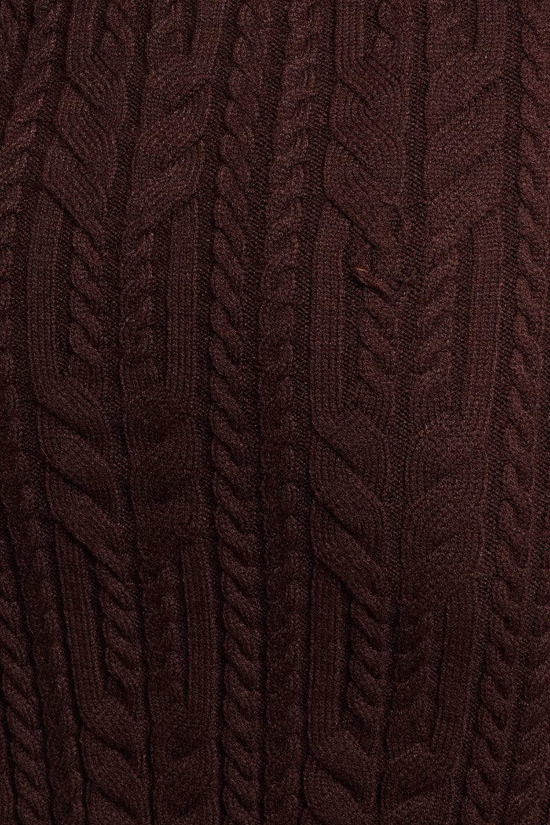 Brown One Shoulder Knitted Dress Long Sleeve
