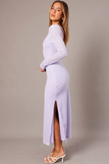 Purple Textured Dress Long Sleeve
