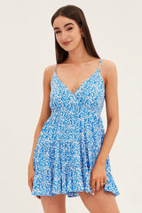 Floral Print Fit And Flare Dress Sleeveless V Neck