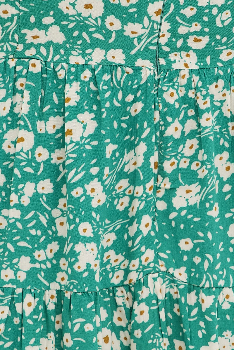 Floral Print Sun Dress Mini Short Sleeve V Neck