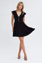 Black Fit and Flare Dress Short Sleeve V-Neck