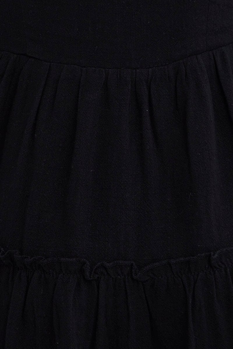 Black Fit and Flare Dress Short Sleeve V-Neck