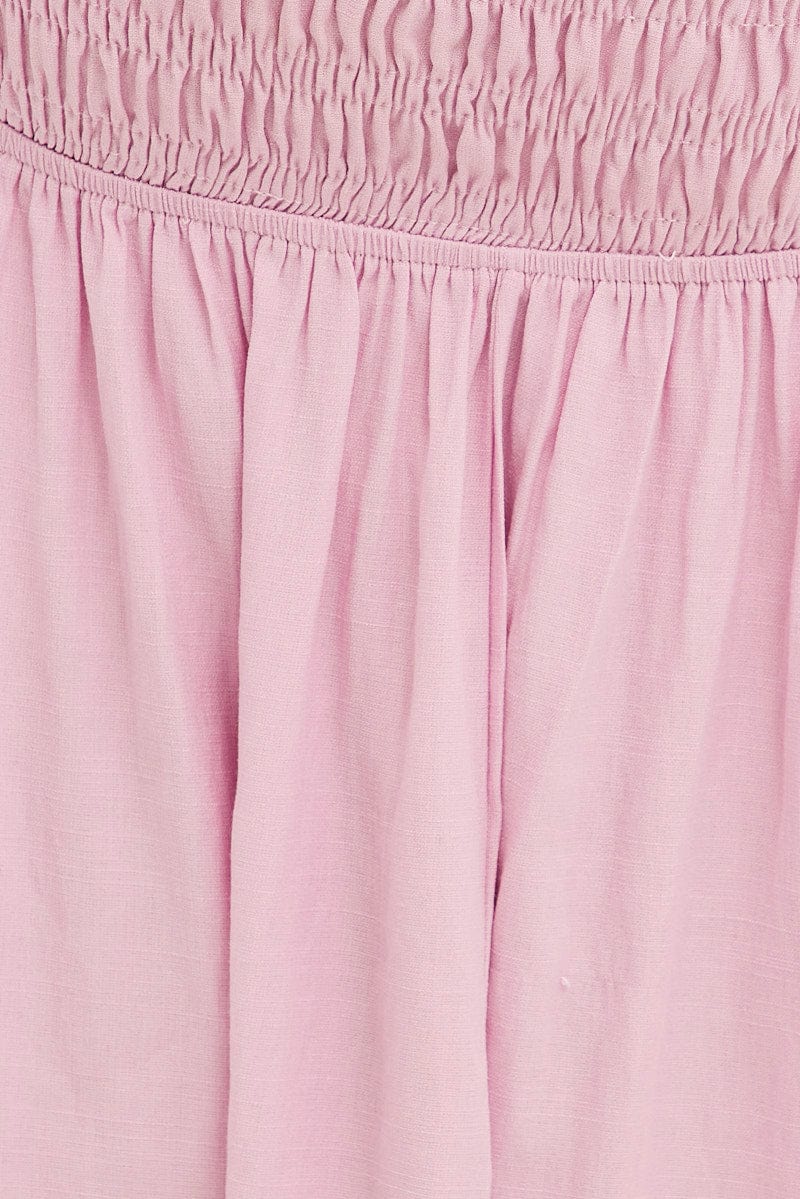 Pink Skater Dress Square Neck Short Sleeve