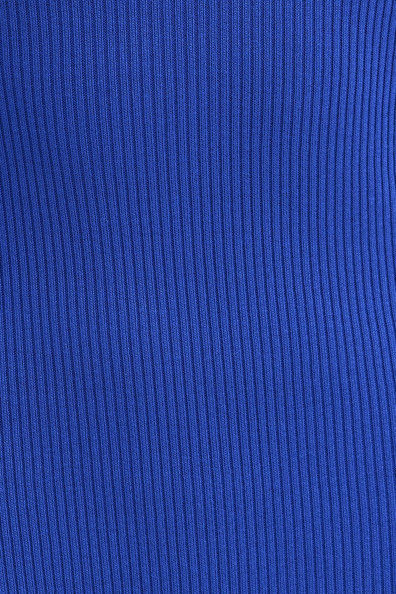 Blue Knit Dress Long Sleeve High Neck Cut Out