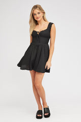 Black Fit and Flare Dress Sleeveless Lace Trim