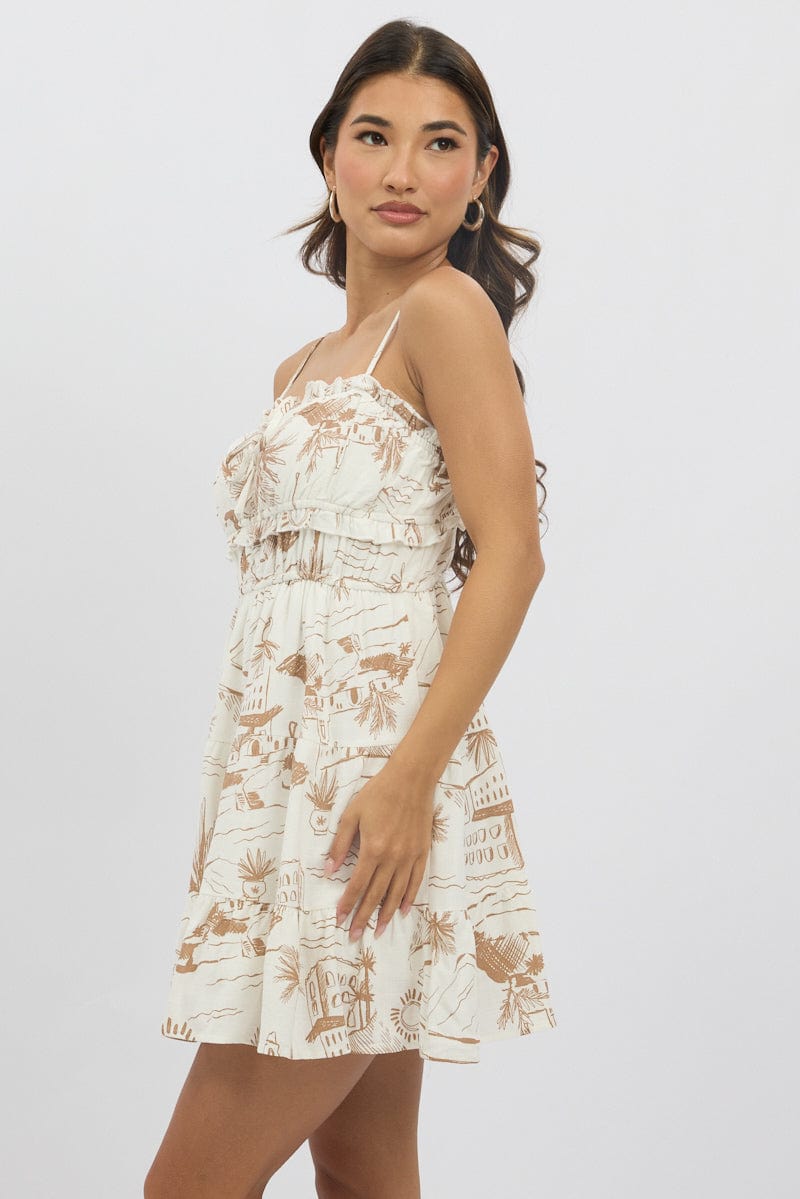 Brown Abstract Fit And Flare Dress Mini
