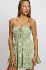 Green Abstract Fit And Flare Dress Mini