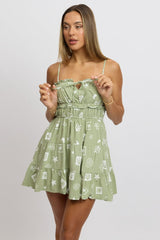 Green Abstract Fit And Flare Dress Mini