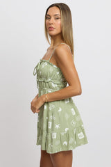 Green Abstract Fit And Flare Dress Mini