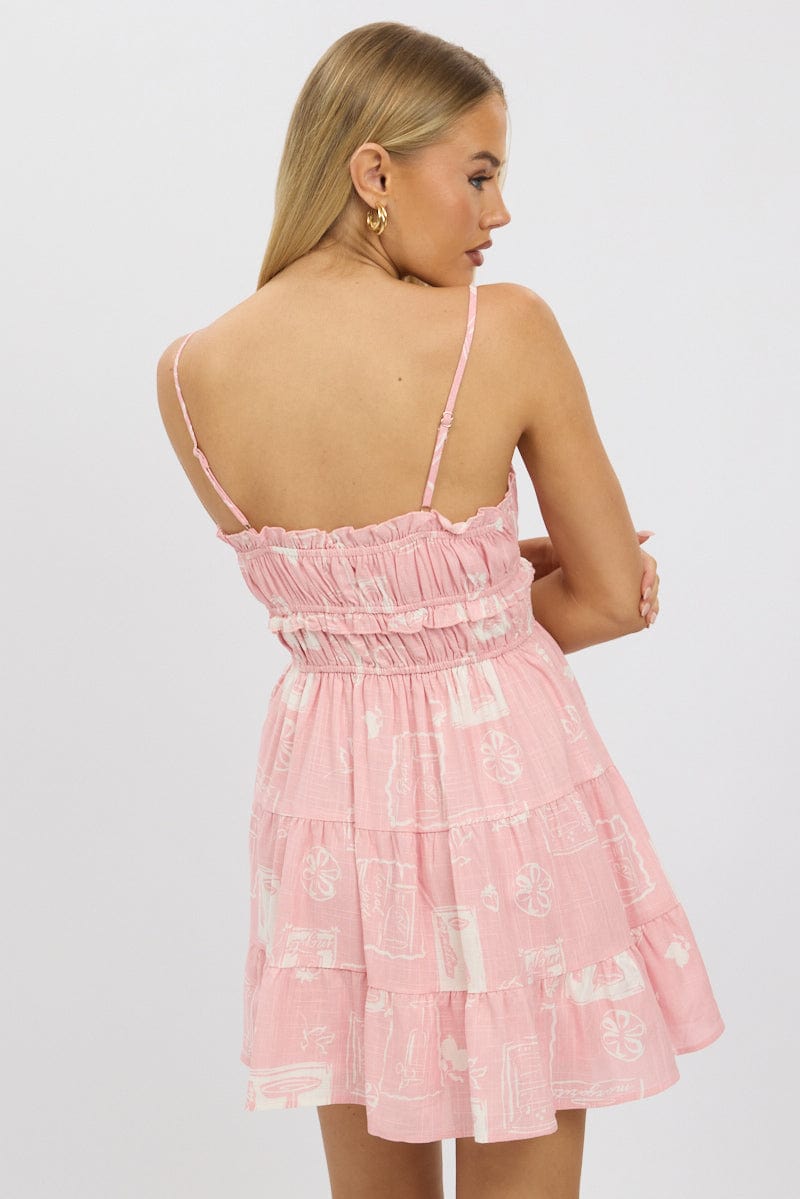 Pink Abstract Fit And Flare Dress Mini