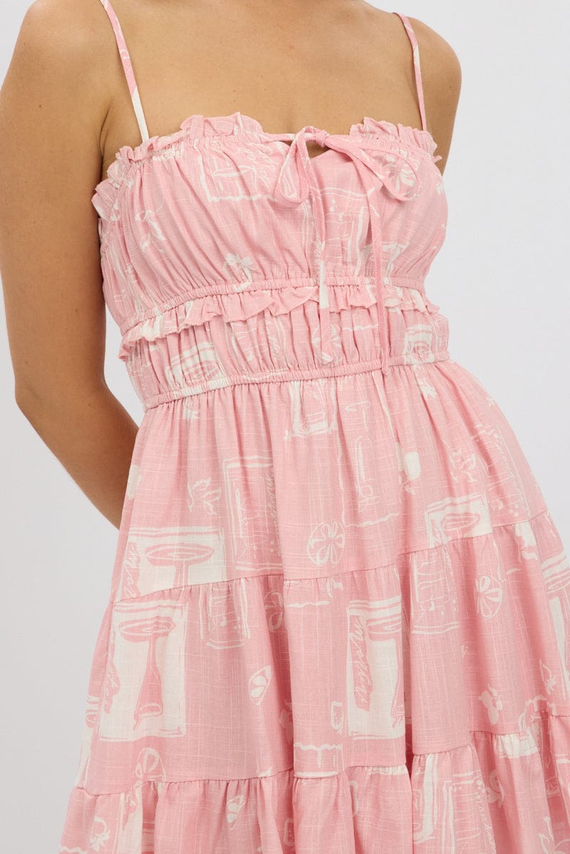 Pink Abstract Fit And Flare Dress Mini