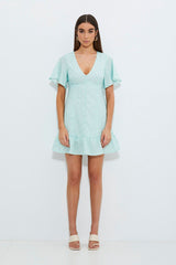 Print Print Bell Sleeve Frill Hem Dress