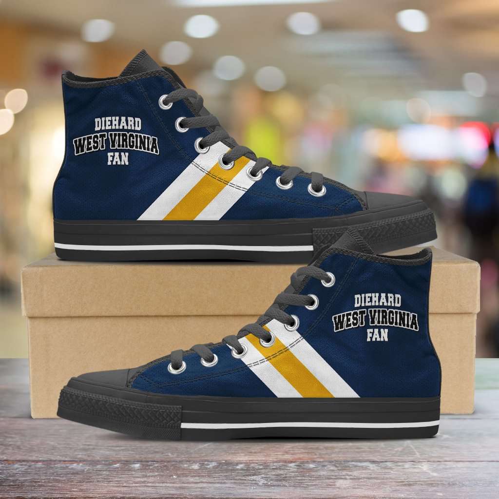 Designs by MyUtopia Shout Out:Diehard West Virginia Fan Canvas High Top Shoes,Men's / Mens US 5 (EU38) / Blue,High Top Sneakers