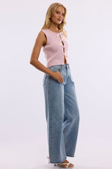 Denim Wide Leg Jeans Mid Rise