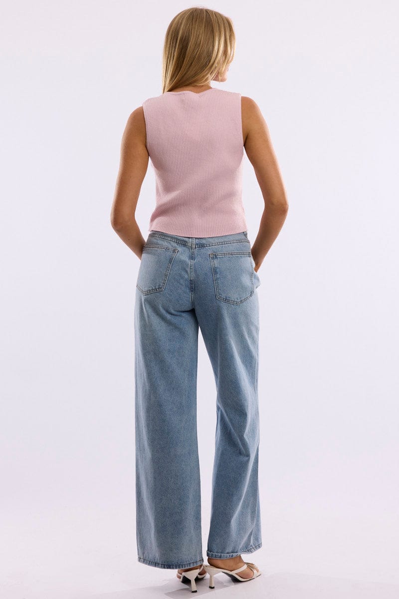 Denim Wide Leg Jeans Mid Rise