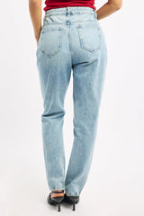 Denim Straight Jeans High Rise Knee Slit
