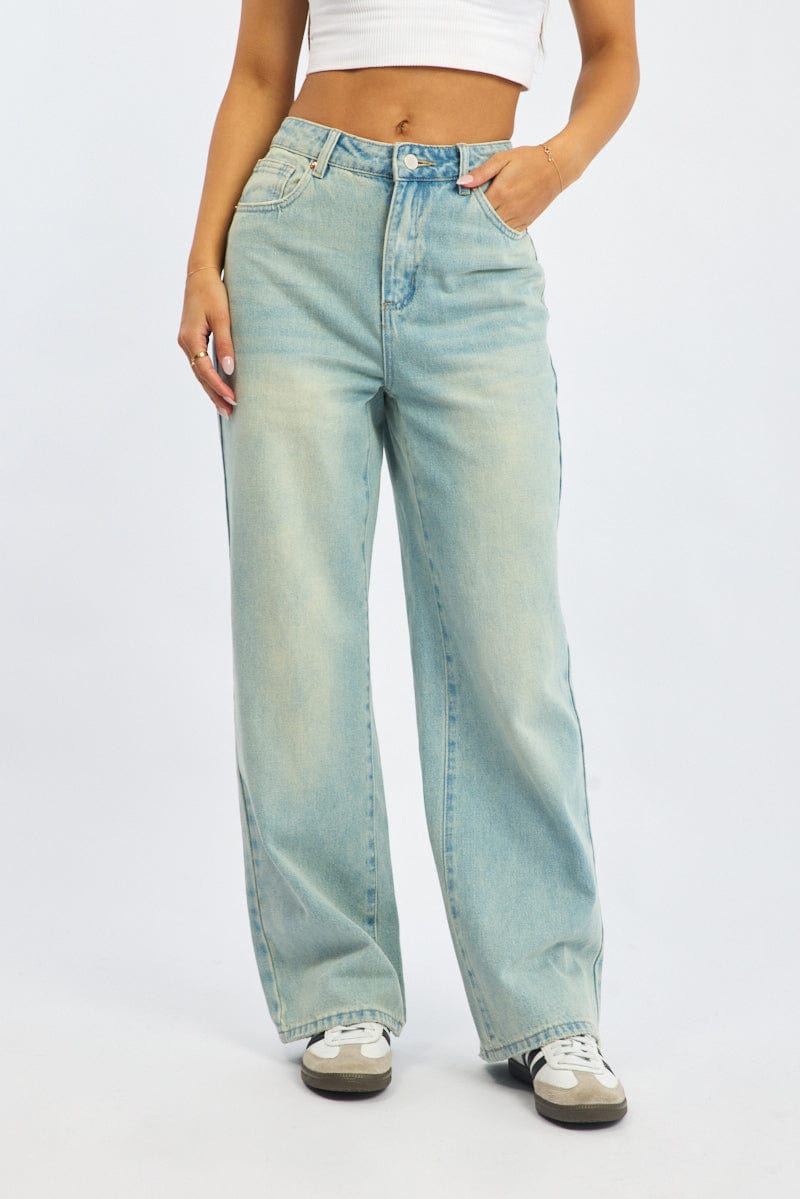 Denim Wide Leg Jeans Mid Rise