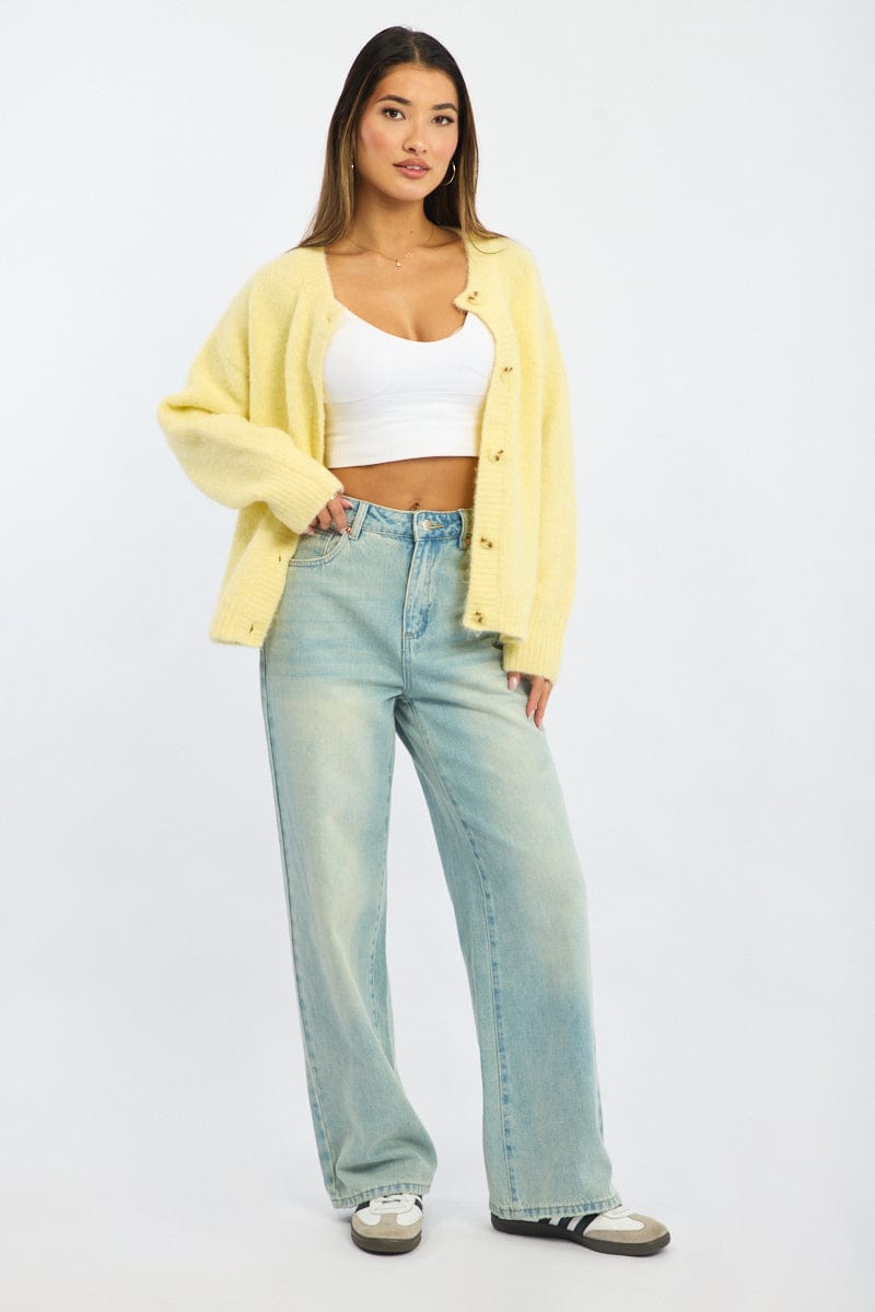 Denim Wide Leg Jeans Mid Rise