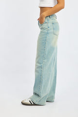 Denim Wide Leg Jeans Mid Rise