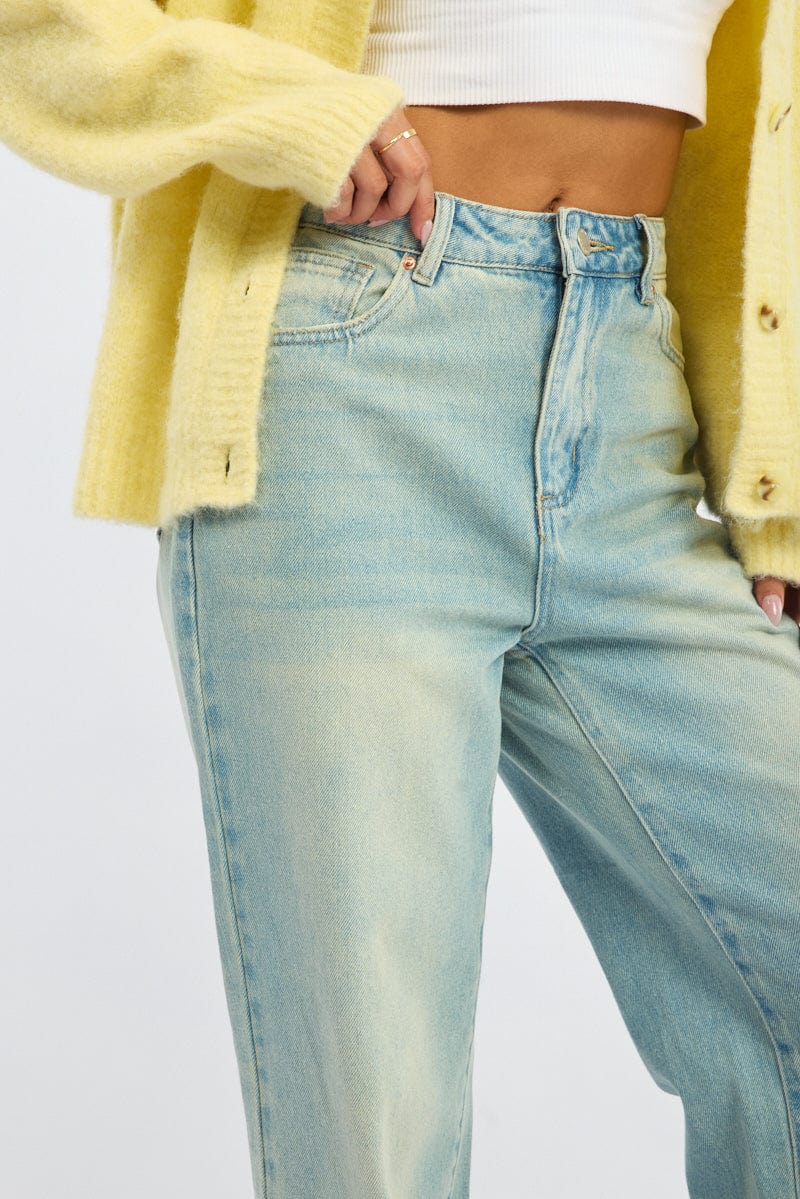 Denim Wide Leg Jeans Mid Rise
