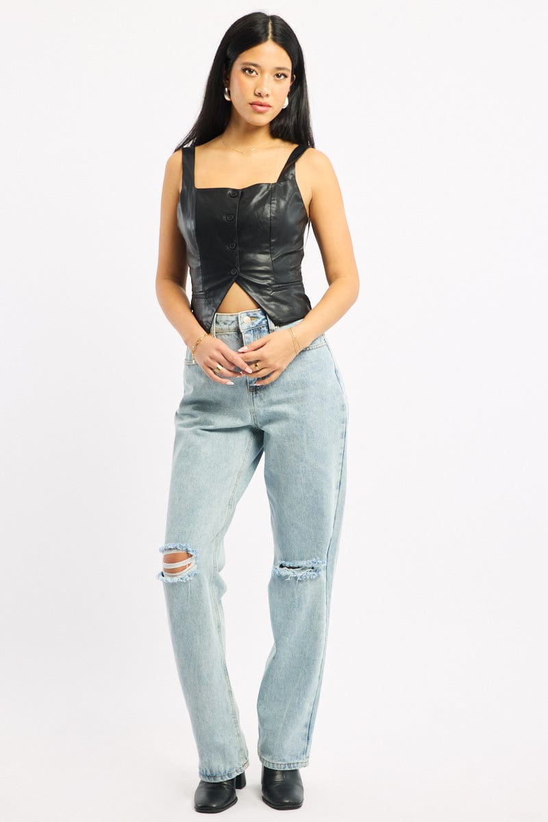 Denim Wide Leg Jeans Mid Rise