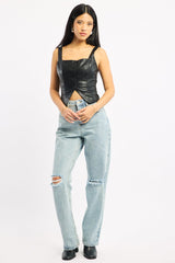 Denim Wide Leg Jeans Mid Rise