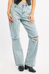 Denim Wide Leg Jeans Mid Rise