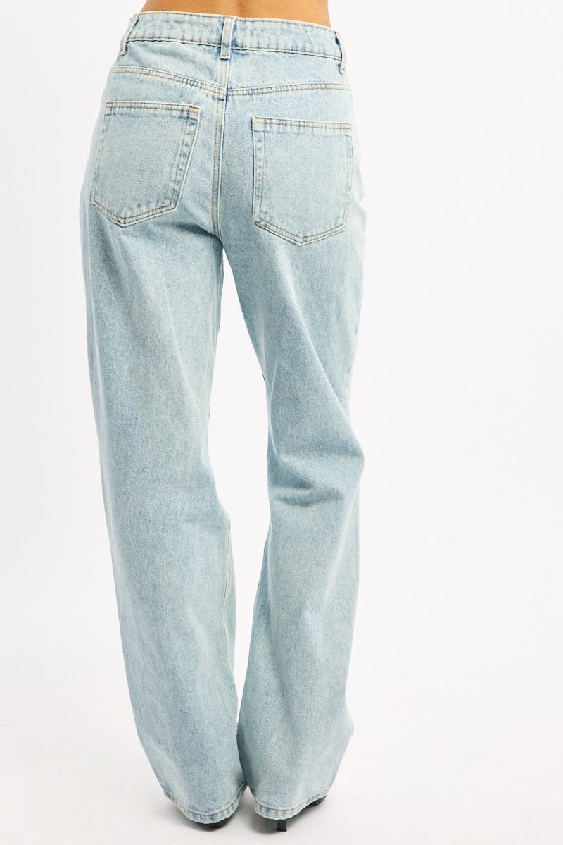 Denim Wide Leg Jeans Mid Rise