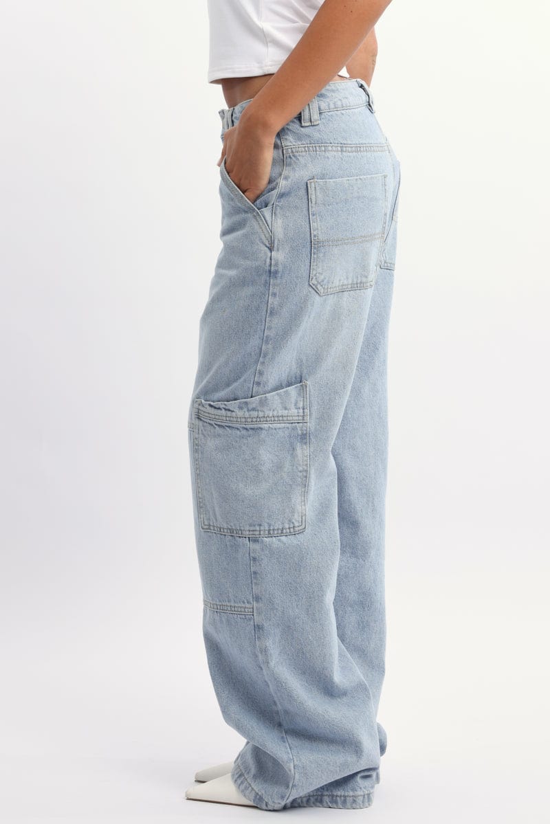 Denim Cargo Denim Jeans Mid Rise