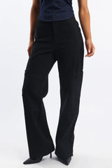 Black Cargo Denim Jeans Mid Rise