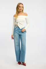 Denim Wide Leg Jeans Mid Rise