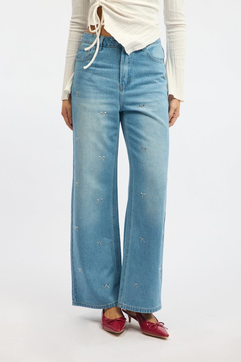 Denim Wide Leg Jeans Mid Rise