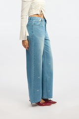 Denim Wide Leg Jeans Mid Rise