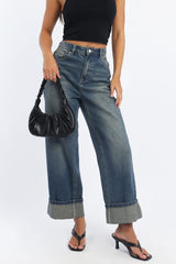 Denim Straight Jeans Fold Up