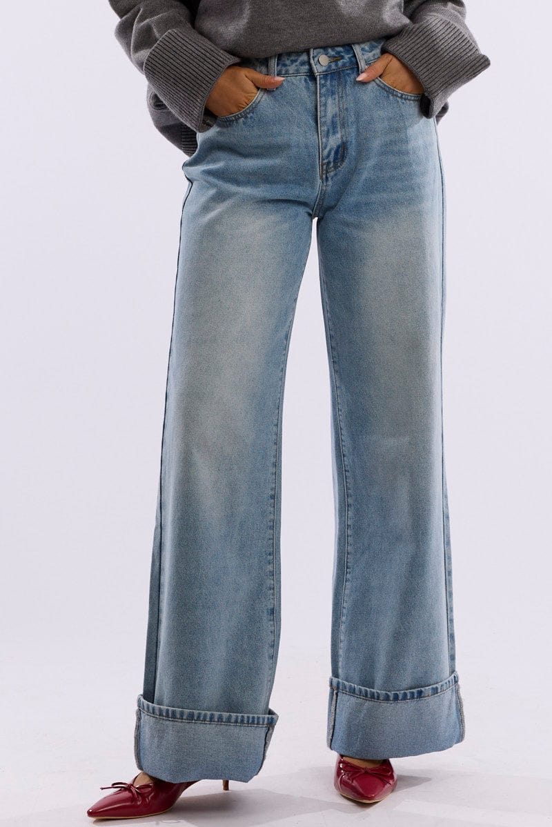 Denim Cuffed Jeans Mid Rise