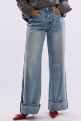 Denim Cuffed Jeans Mid Rise