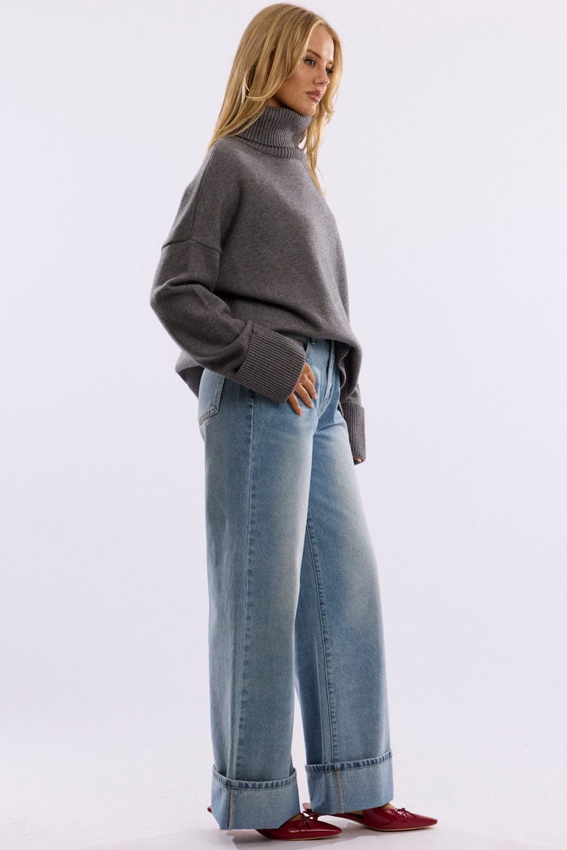Denim Cuffed Jeans Mid Rise