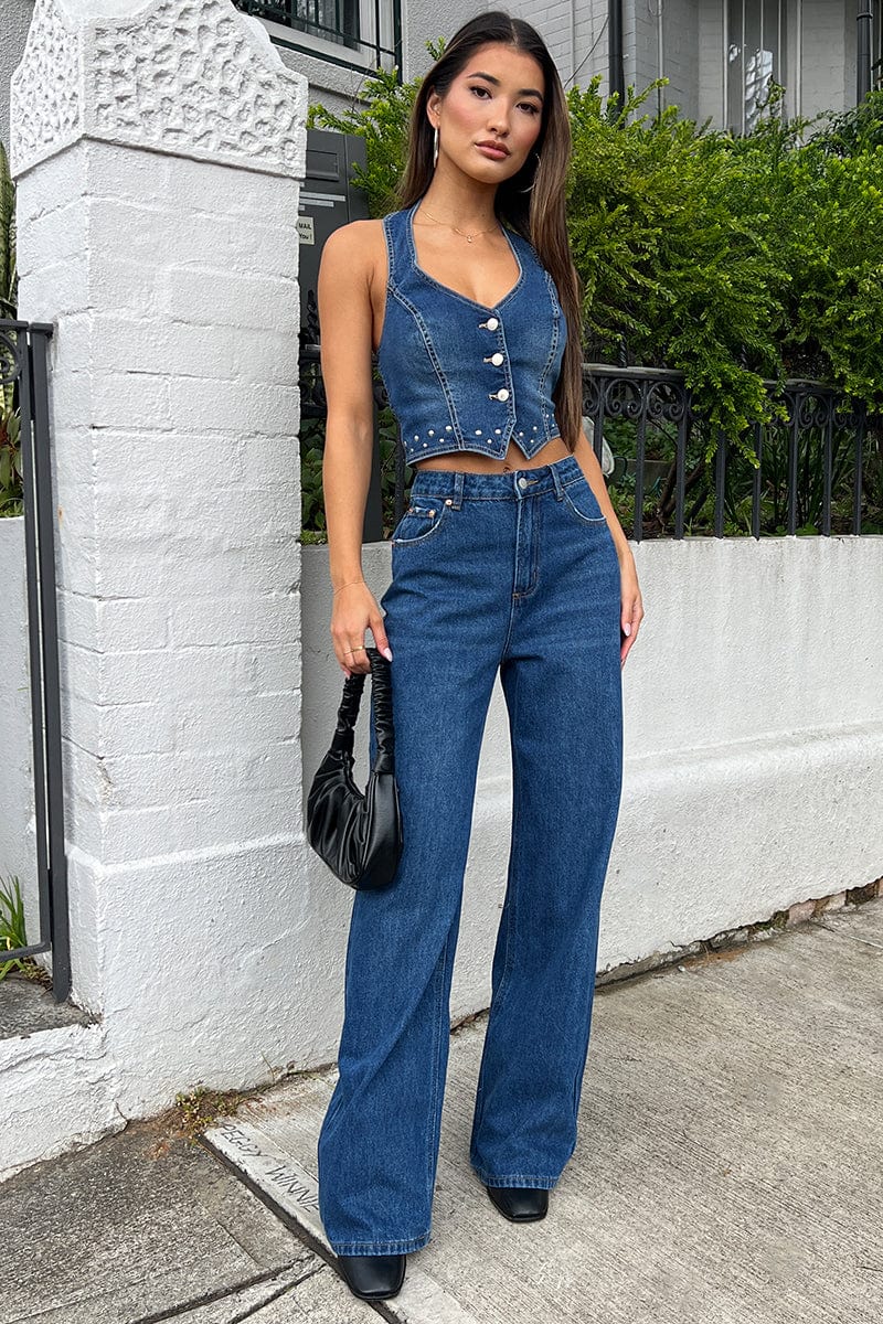 Denim Wide Leg Jeans High Rise