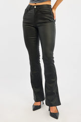 Black Flare Jeans High Rise Wet Look