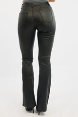 Black Flare Jeans High Rise Wet Look